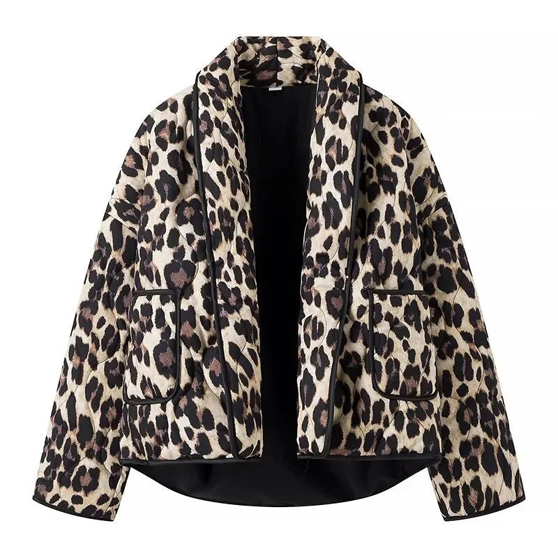 Casual Loose Leopard Print Long Sleeve Jacket