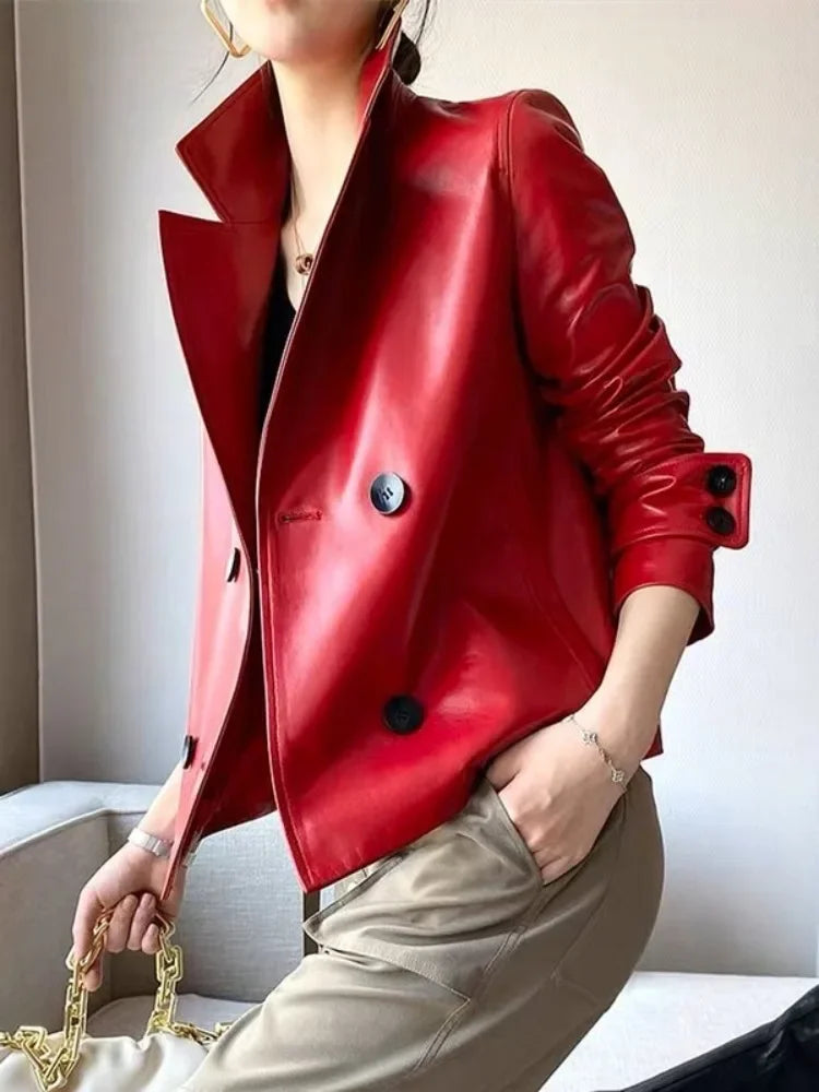 ladies leather dress coats World of Leather Women's Lambskin Genuine Leather Jacket Blazer Casual Cognac (XS) at Amazon Women's Coats Shop