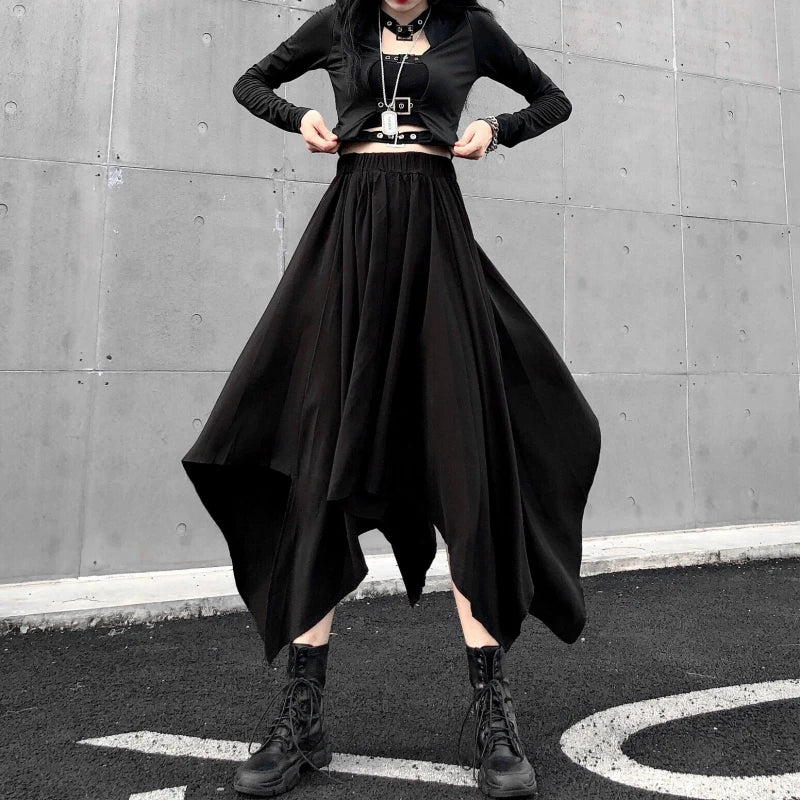 Gothic High Waist Ruffle Skirt – Punk Grunge Corset A-Line Skirt
