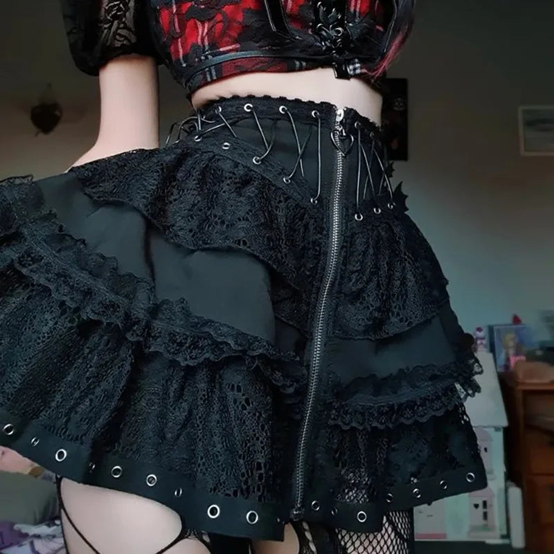 Lace Plaid Gothic Lolita Skirt