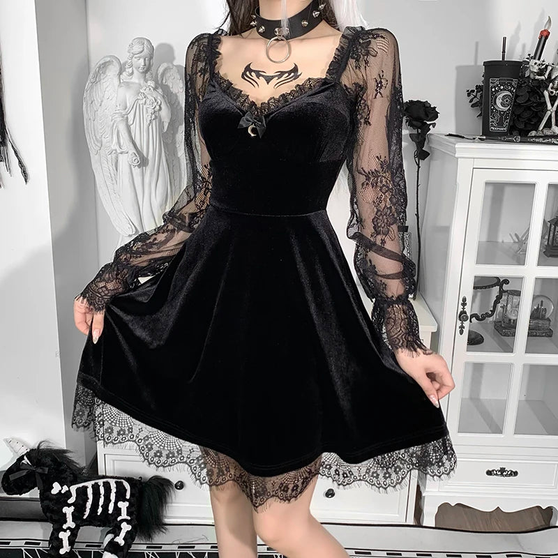 Grunge Gothic Black Mini Dress Black / L Grunge Gothic Black Mini Dress Black / L