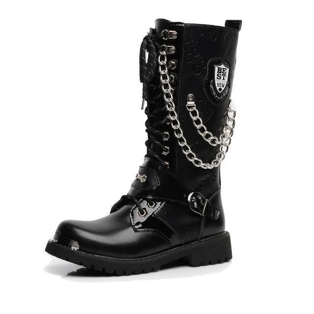 Men's Punk Gothic Motorcycle Boots - Studded PU Faux Leather Combat Boots With Side Zipper