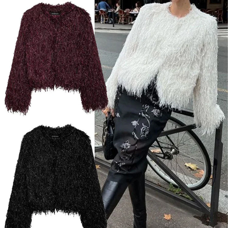 Women's Vintage Fluffy Coat Black