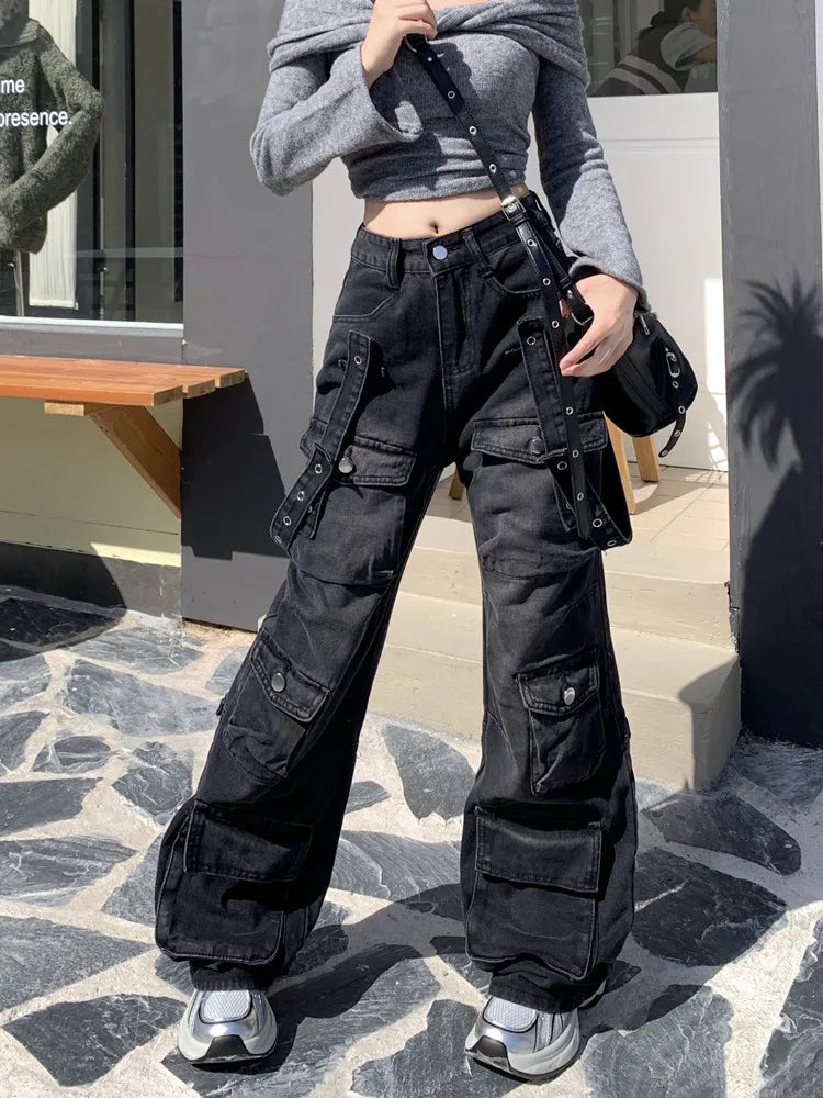 Women's Baggy Cargo Pants Black