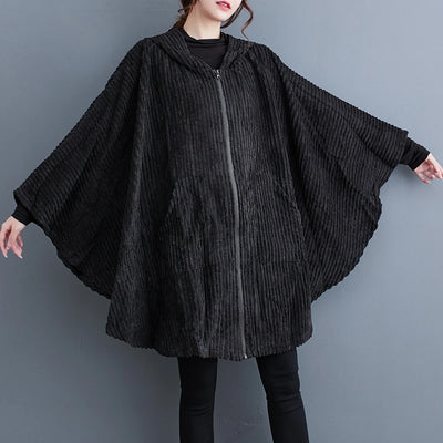 Women's Hooded Zipper Cape Black