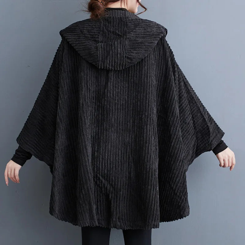 Women's Hooded Zipper Cape Black