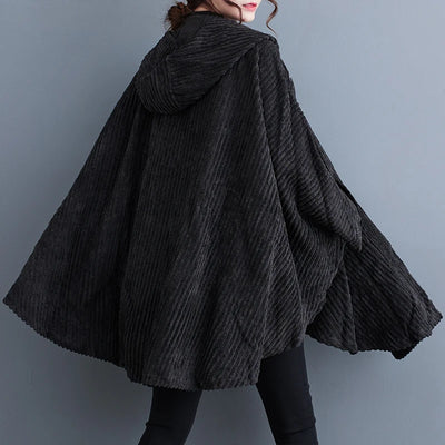 Women's Hooded Zipper Cape Black