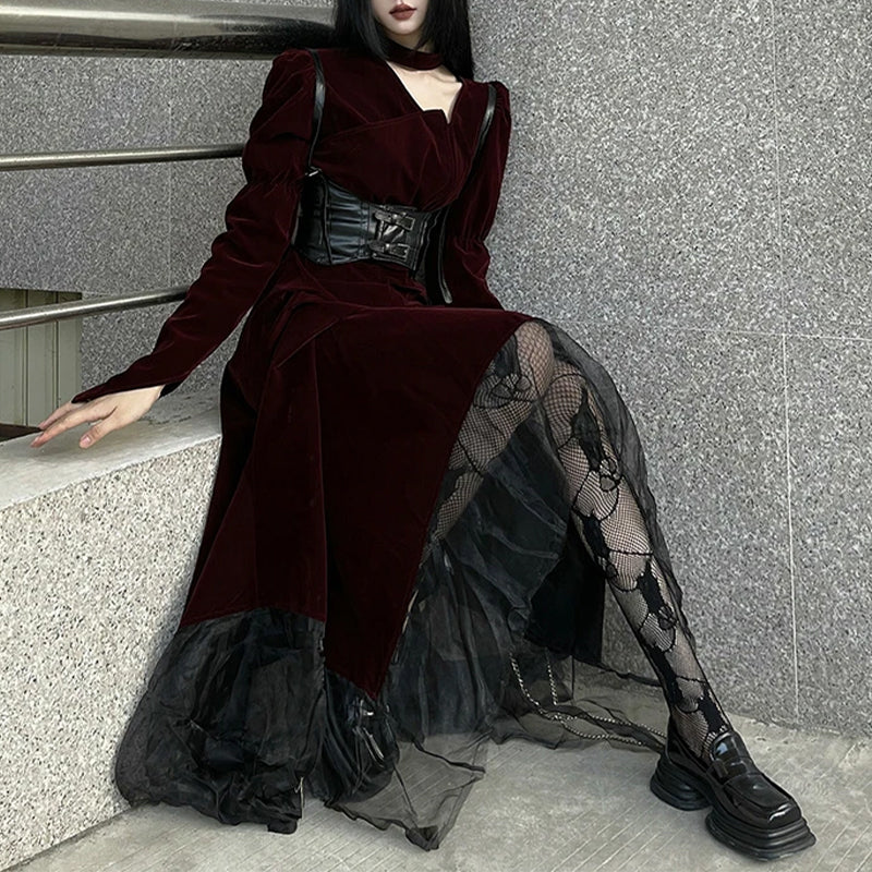Gothic Long Dress, Red / L