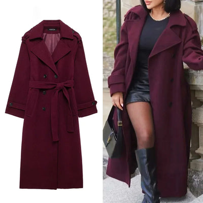 Women's Woolen Classic Coat Burgundy