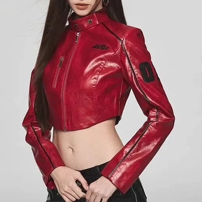 Women's Motorcycle Leather Jacket Red