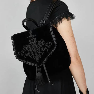 Women's Gothic Velvet Backpack Black