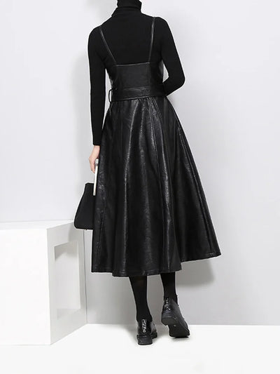 Women's Long Leather Dress Black