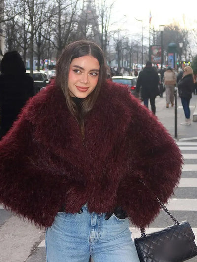 Women's Faux Fur Coat Burgundy