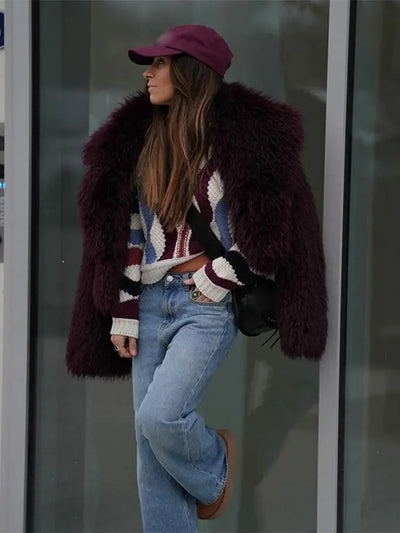 Women's Faux Fur Coat Burgundy