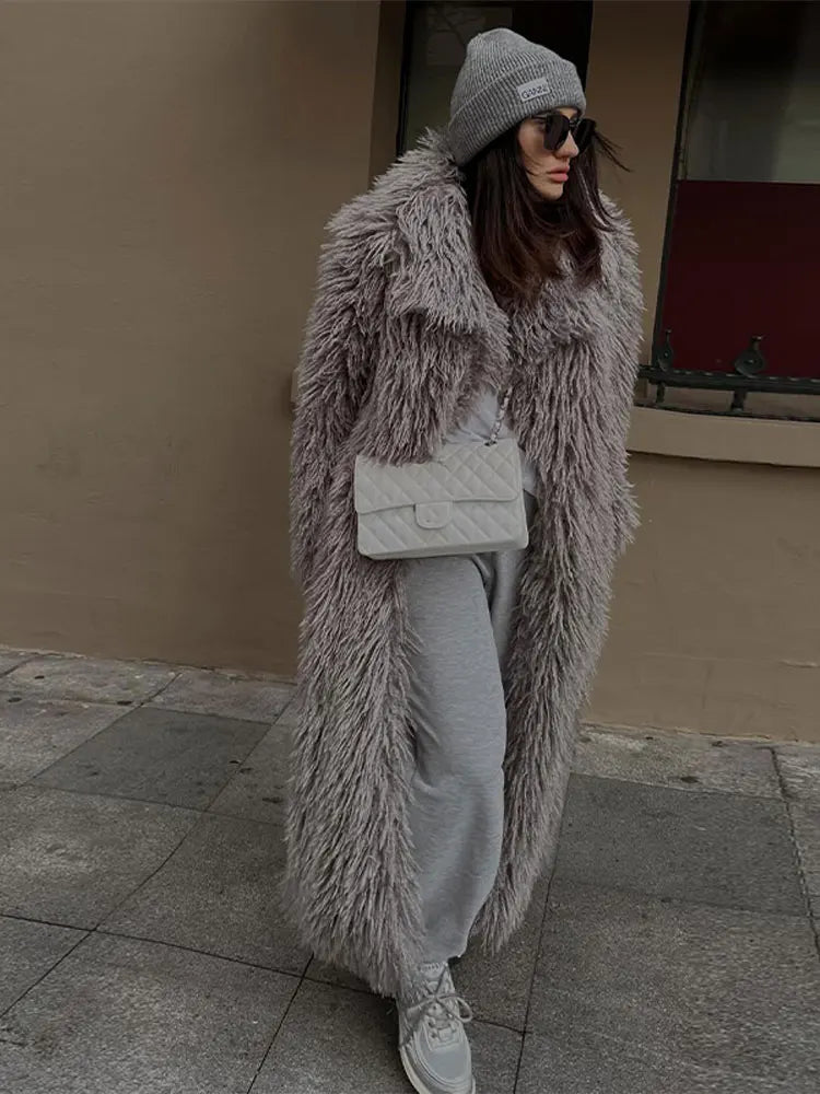 Women's Fluffy Overcoat Gray