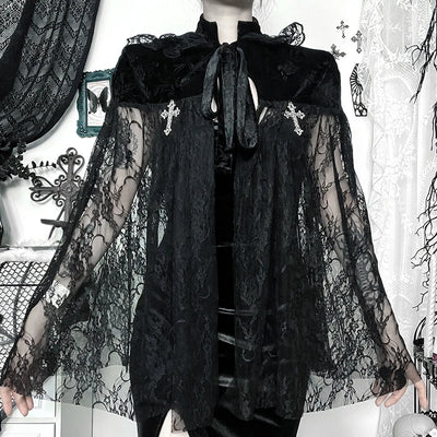 Women's Gothic Mesh Cloak Black