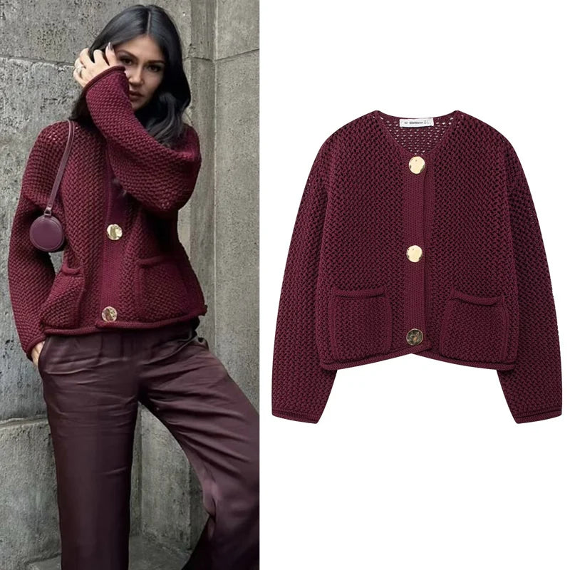 Women's Knitted Cardigan Burgundy