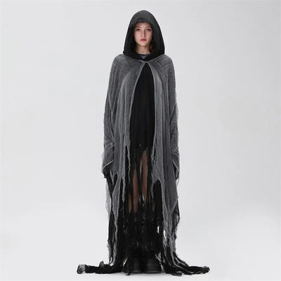 Women's Ripped Hooded Cape Black