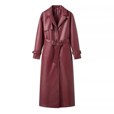 Women's Leather Trench Coat Burgundy