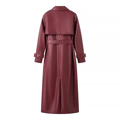 Women's Leather Trench Coat Burgundy