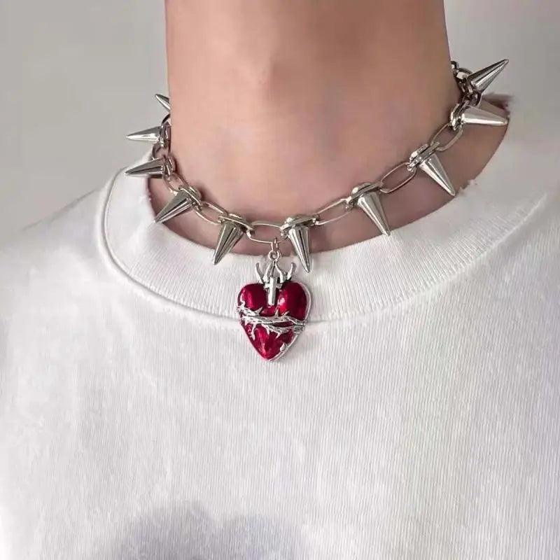 Women's Punk Heart Pendant Silver