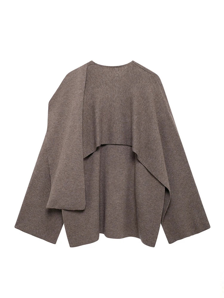 Women's Solid Loose Cape Brown