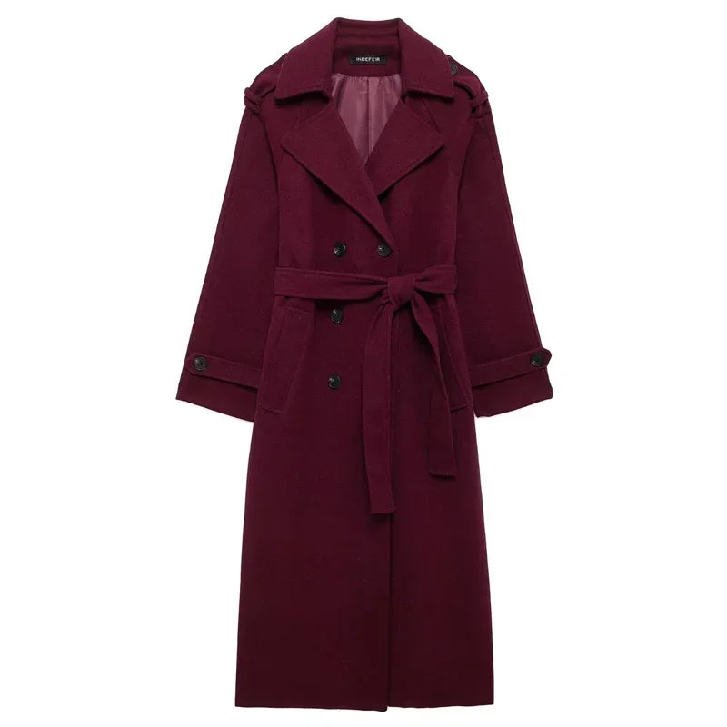 Women's Woolen Classic Coat Burgundy