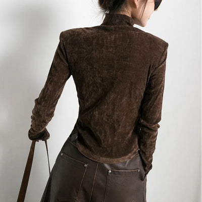 Women's Solid Velvet Top Brown