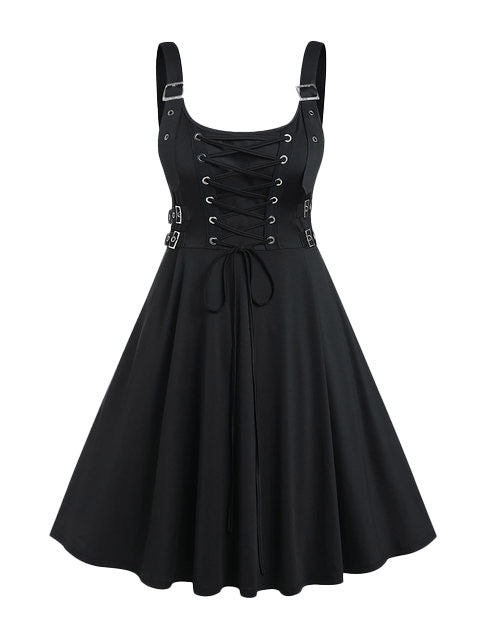 goth holiday dress Gothic Lilith Maxi Dress by Restyle with Harness and Mesh Skirt