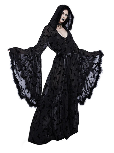 Women's Long Gothic Cape Black