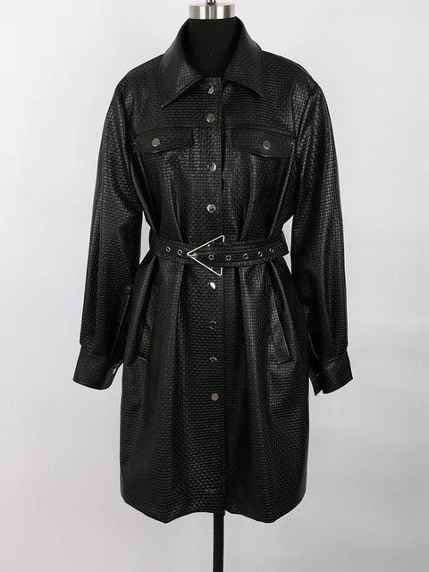 Women's Leather Belted Shirt Black