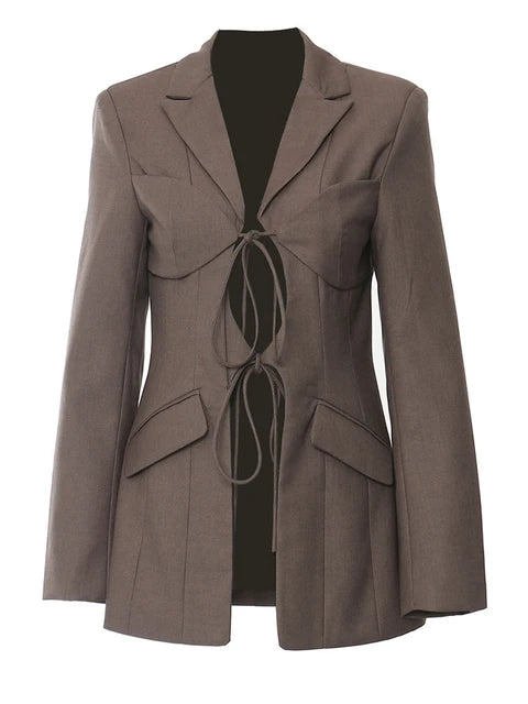 Women's Hollow Out Elegant Blazer Brown