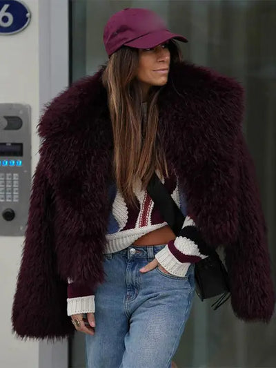 Women's Faux Fur Coat Burgundy