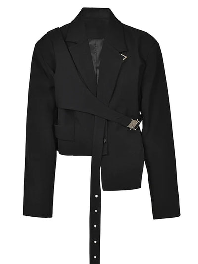 Women's Cropped Belted Blazer Black