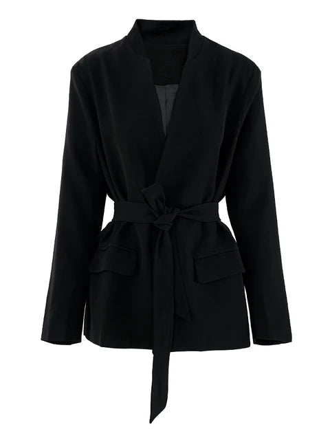 Women's Elegant Belted Jacket Black