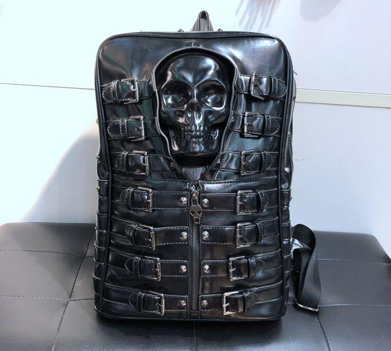 black leather skull backpack Unisex Skull Leather Backpack