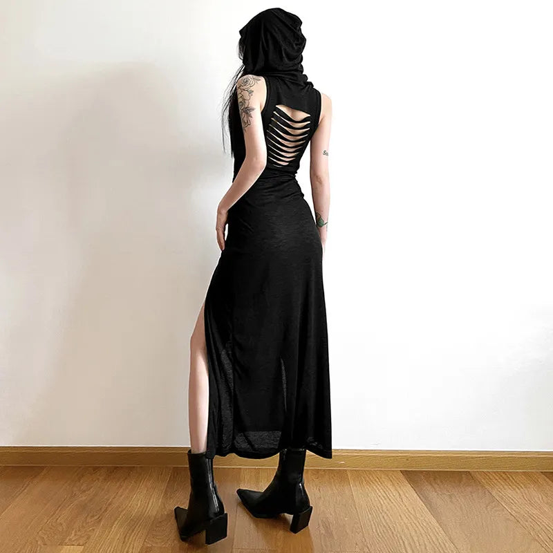 Double High Slit Maxi Gothic Dresses - Black - L Double High Slit Maxi Gothic Dresses - Black - L