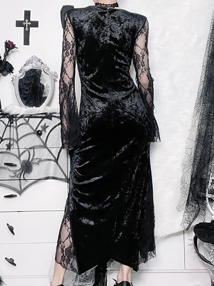 green emerald velvet dress Gothic Dress Vintage Goth Romantic Casual Clothes Fashion Dress
