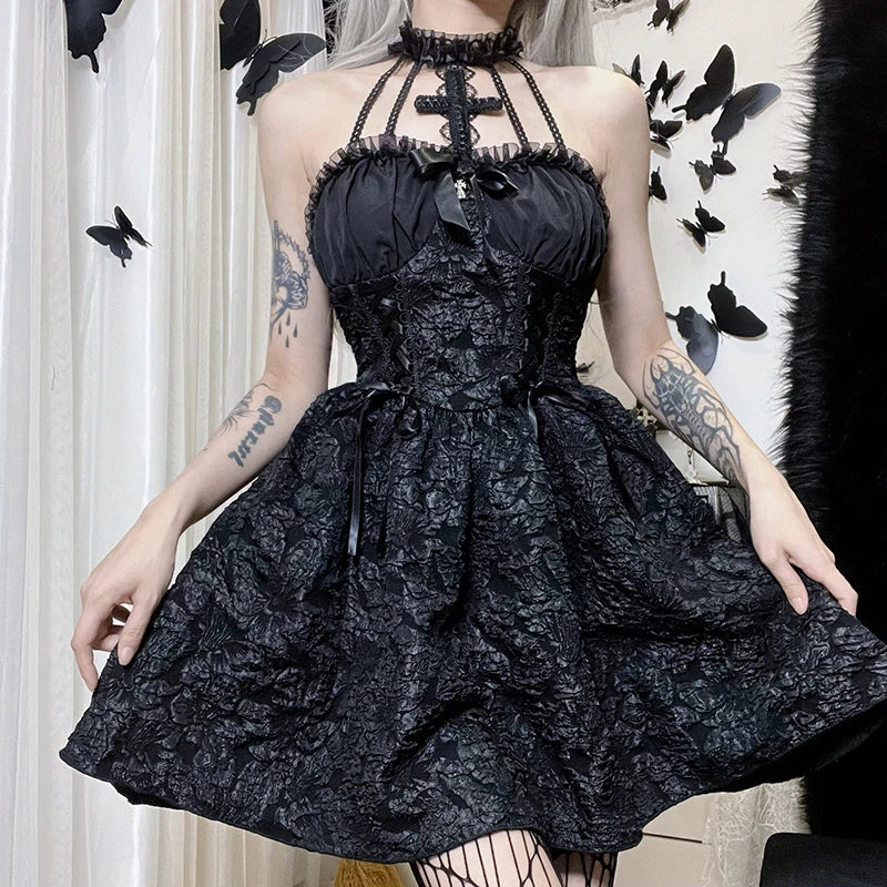 Elegant Gothic Dress, Black / M