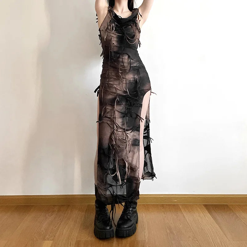 Vintage Gothic Dress, Brown / M