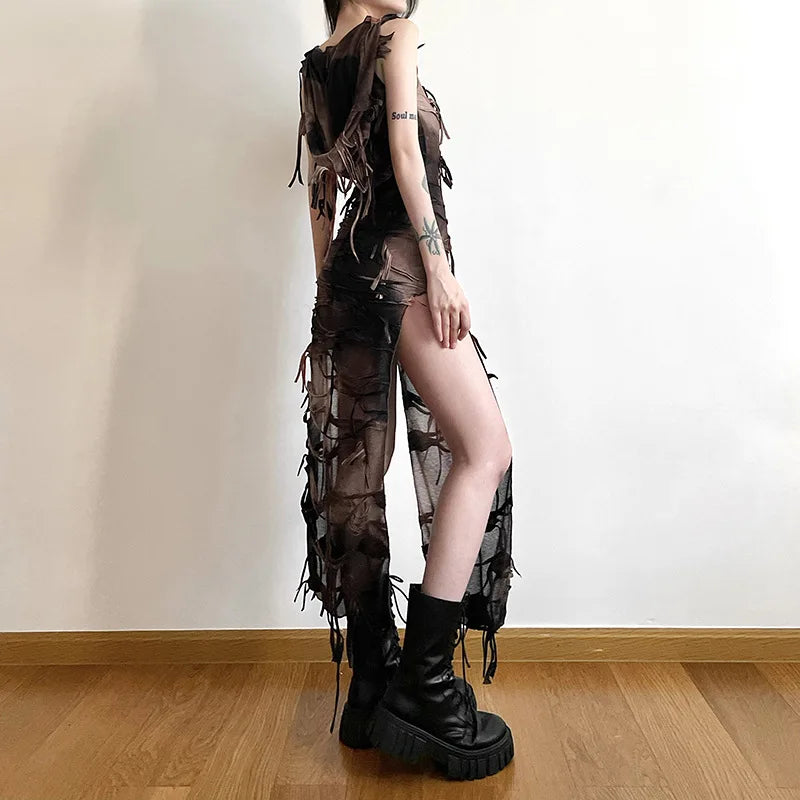Vintage Gothic Dress, Brown / M