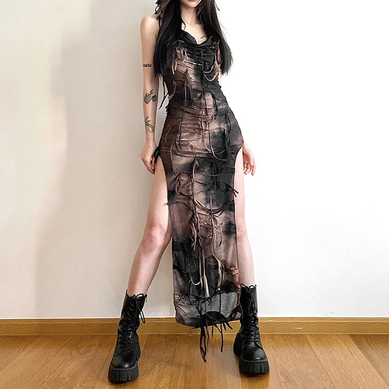 Vintage Gothic Dress, Brown / S