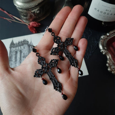 Gothic Black Cross Earrings