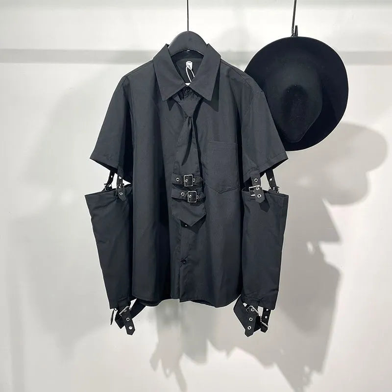 punk dress shirts PUNK RAVE Men's Gothic Skeleton Embroidered Lace Long Sleeve Shirt Party Loose Men Clothing Black Dress Shirts Spring Summer