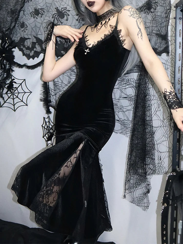 Velvet Gothic Dress, Black / L