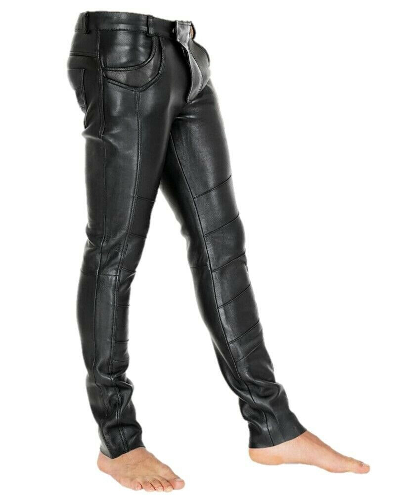 Men’s motorcycle leather pants — Full-length view