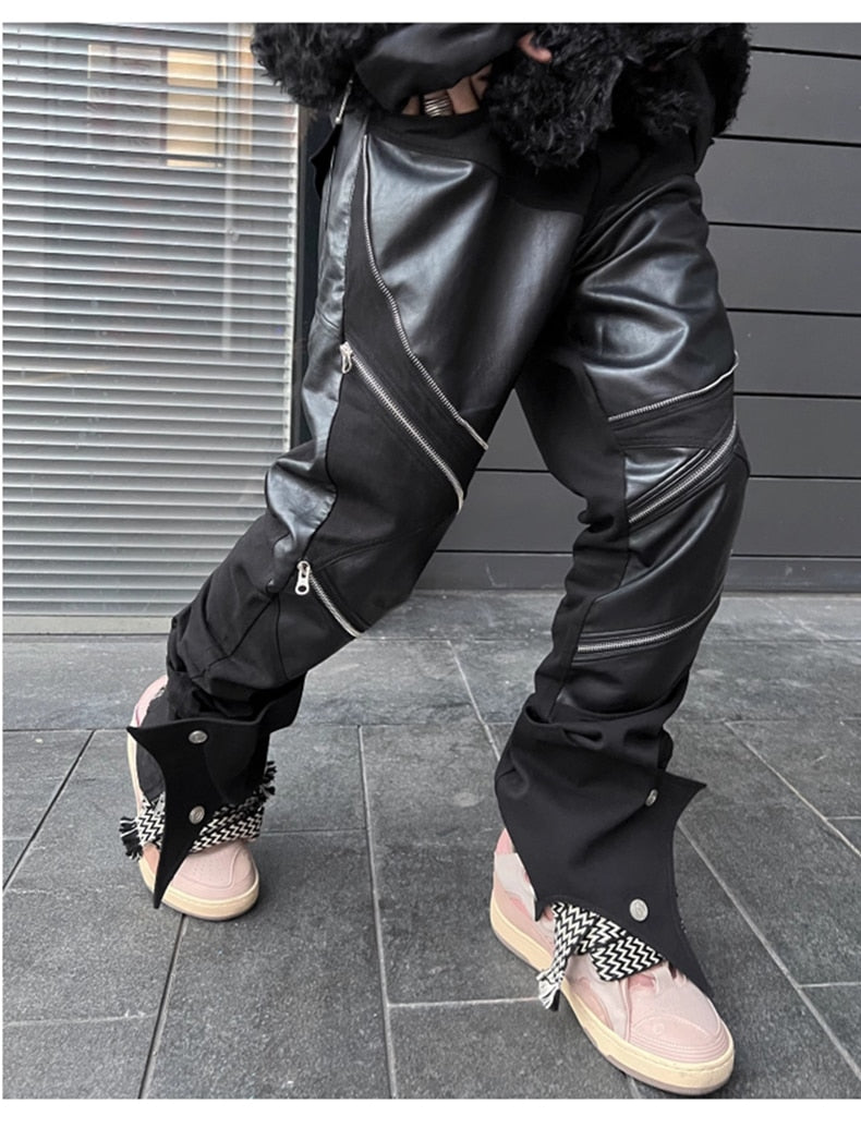 パンツ RADIANT patchwork blackdenim pants Leather Patchwork Pants – Goth N' Rock