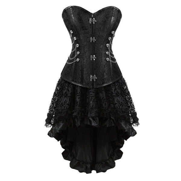 goth corset dress Black Moon Shade Pre-order / L Rendered in black with shadowed grey undertones Gothic Dress with Corset and
