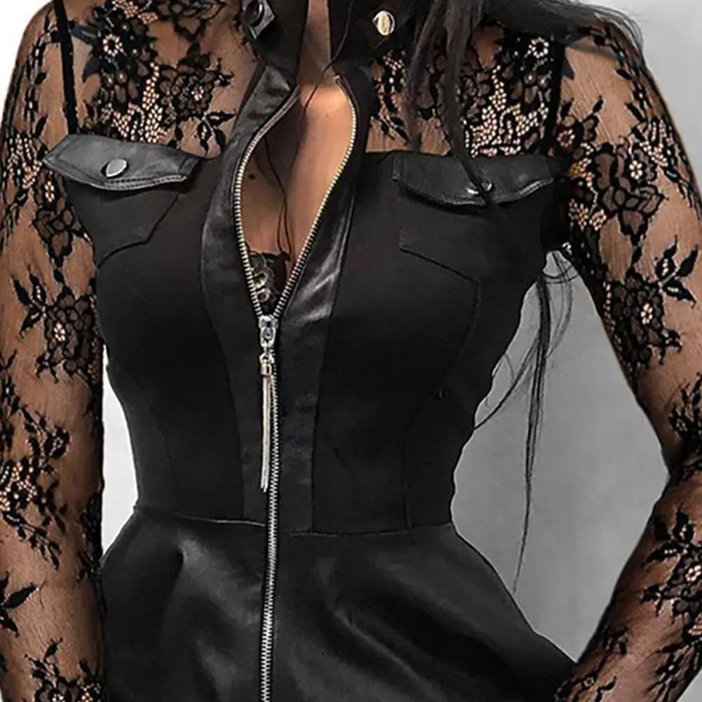 leather and lace dress Women's Leather Dress, Black / L