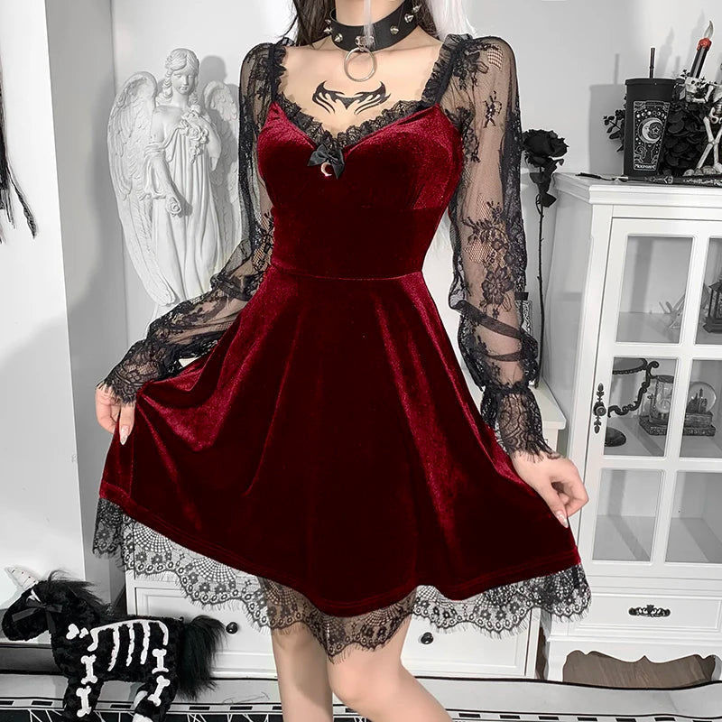 Grunge Gothic Black Mini Dress Red / S Grunge Gothic Black Mini Dress Red / S